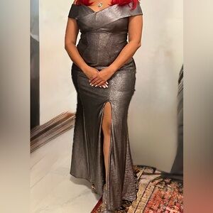 Night Way Collections One Shoulder Metallic Black Dress